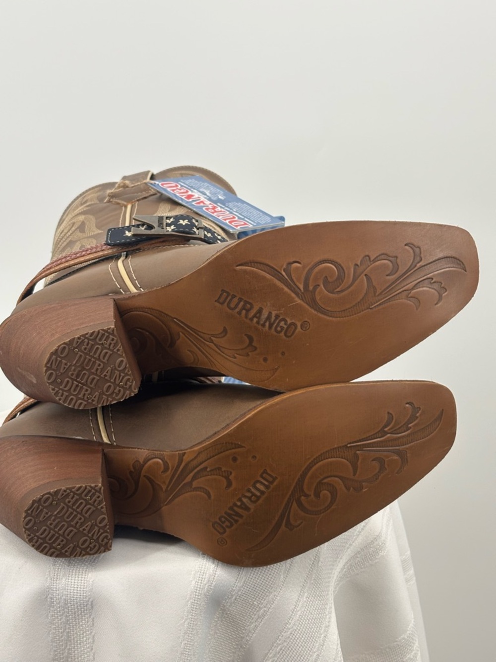 Durango Brown Western Heeled Boots with Star-Spangled Strap - Picture 7 of 8